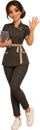Mavie AI, a personagem da assistente, a acenar